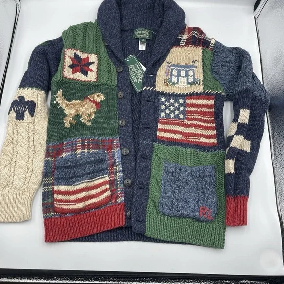 Polo Ralph Lauren Country Patchwork Cotton-Blend Shawl Cardigan Youth Size 6/7 - Picture 2 of 16